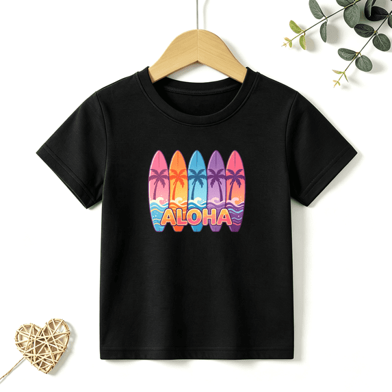 Boys Graphic T Shirt Aloha Surfboard Tropical Short Sleeve Kids Tees Beach Vacation Style 100% Cotton Soft Child Tops 4-13Y