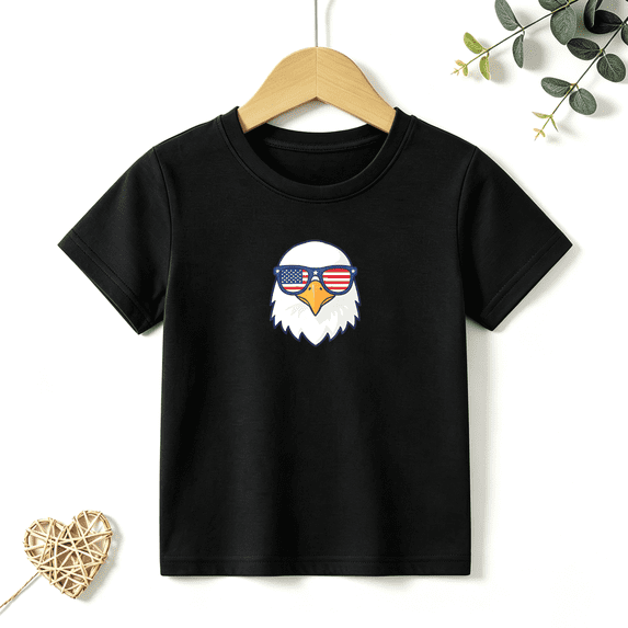 Boys Graphic T Shirt American Eagle Flag Design Short Sleeve Kids Tee Patriotic Style 100% Cotton Soft Child Tops 4-13Y