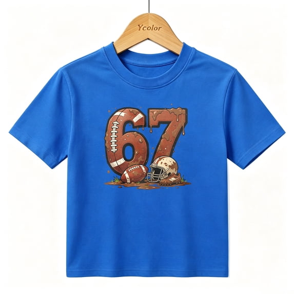Boys Graphic T-Shirt American Football Sports Muddy 67 Meme Helmet Kids Tees 100% Cotton Short Sleeve Tops Ages 4-13Y