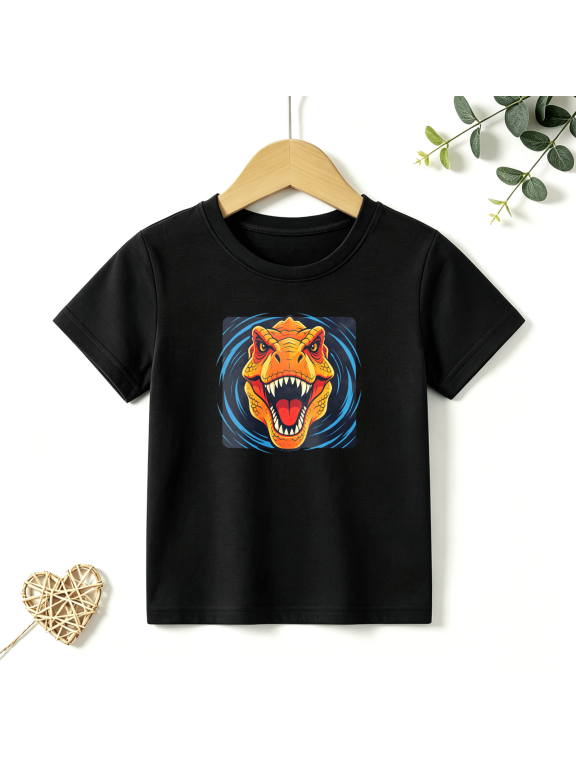 Boys Graphic T Shirt Angry T-Rex Dinosaur Short Sleeve Kids Tees Dino Lovers 100% Cotton Soft Child Tops 4-13Y