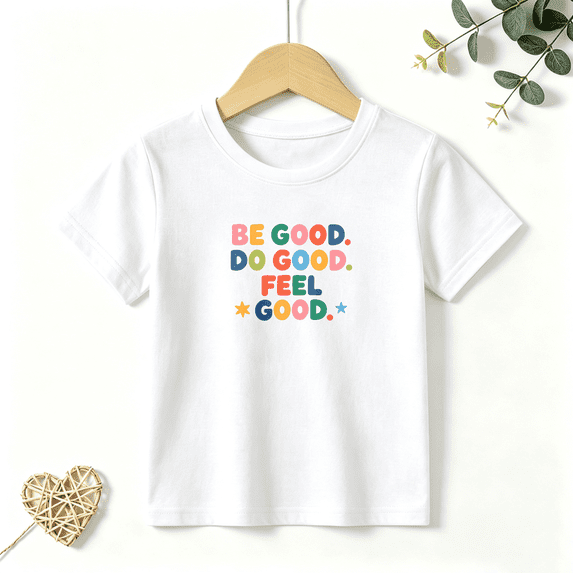 Boys Graphic T Shirt Be Good Do Good Feel Good Short Sleeve Tee Positive Quote Style 100% Cotton Soft Kids Tops 4-13Y