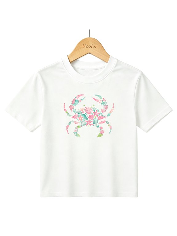 Boys Graphic T-Shirt Beach Crab Shells Ocean Kids Tees 100% Cotton Short Sleeve Tops Ages 4-13Y