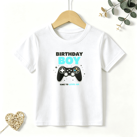 Boys Graphic T Shirt Birthday Gamer Controller Level Up Theme Short Sleeve Kids Tees 100% Cotton Soft Child Tops 4-13Y