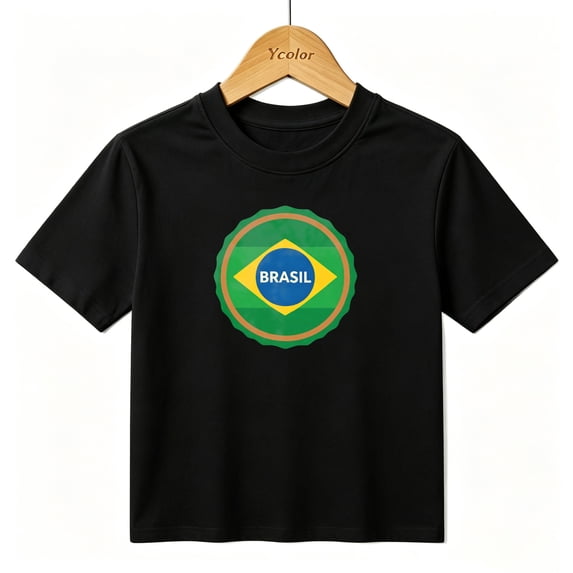 Boys Graphic T-Shirt Brasil Country Flag Badge Kids Tees 100% Cotton Short Sleeve Tops Ages 4-13Y