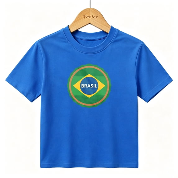 Boys Graphic T-Shirt Brasil Country Flag Badge Kids Tees 100% Cotton Short Sleeve Tops Ages 4-13Y
