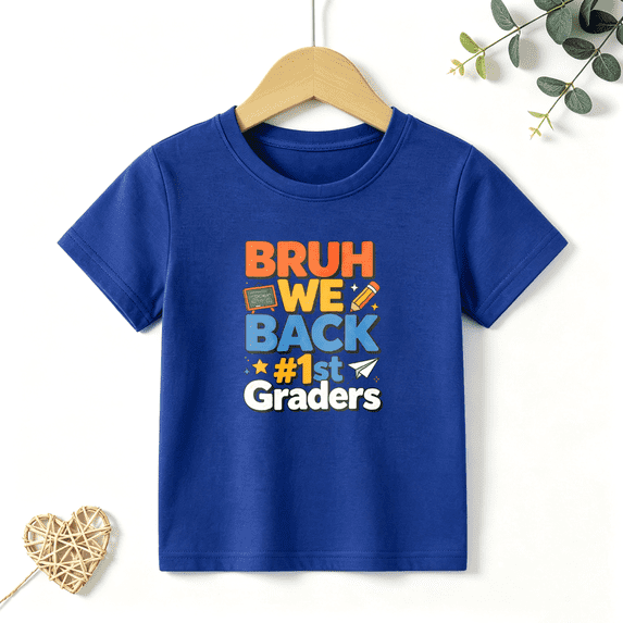 Boys Graphic T Shirt Bruh We Back First Grader Design Short Sleeve Kids Tees School Style 100% Cotton Soft Child Tops 4-13Y