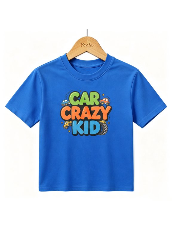 Boys Graphic T-Shirt Car Crazy Kid Fun Vehicles Kids Tees 100% Cotton Short Sleeve Tops Ages 4-13Y
