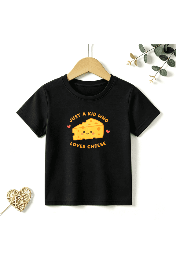 Boys Graphic T Shirt Cheese Lover Cute Food Short Sleeve Kids Tee Funny Foodie Style 100% Cotton Soft Child Tops 4-13Y