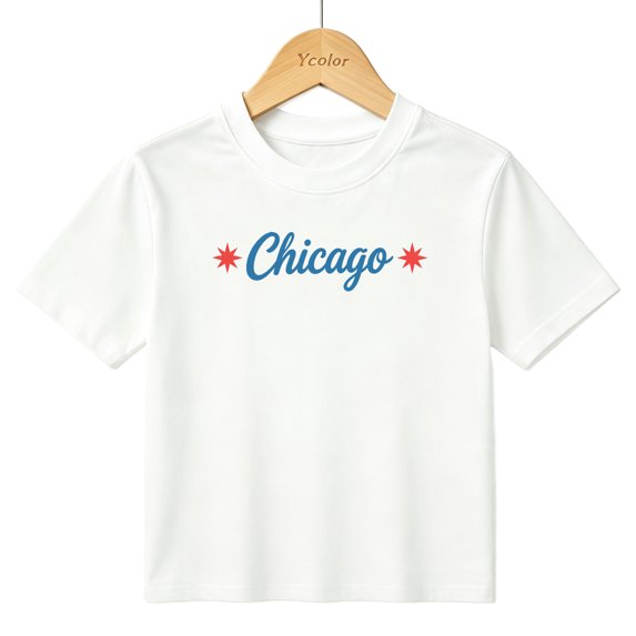 Boys Graphic T-Shirt Chicago City Retro Script Kids Tees 100% Cotton Short Sleeve Tops Ages 4-13Y