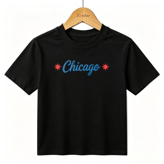 Boys Graphic T-Shirt Chicago City Retro Script Kids Tees 100% Cotton Short Sleeve Tops Ages 4-13Y