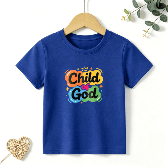 Boys Graphic T Shirt Child Of God Colorful Short Sleeve Tee Faith Religious Theme 100% Cotton Soft Kids Tops 4-13Y
