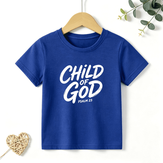 Boys Graphic T Shirt Child Of God Psalm Quote Short Sleeve Tee Faith Religious Style 100% Cotton Soft Kids Tops 4-13Y