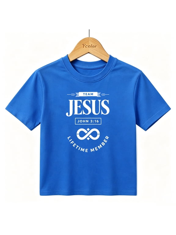 Boys Graphic T-Shirt Christian Faith Team Jesus Kids Tees 100% Cotton Short Sleeve Tops Ages 4-13Y
