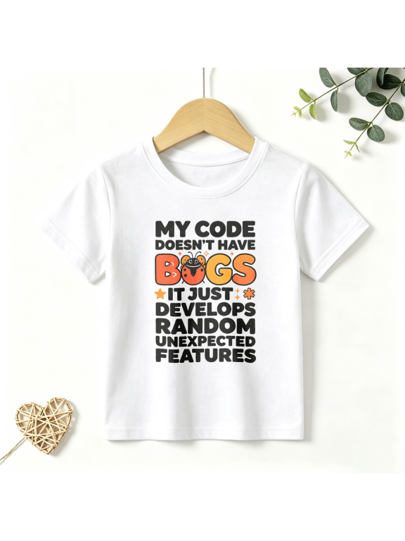 Boys Graphic T Shirt Coding Bug Developer Quote Short Sleeve Tee Computer Humor Style 100% Cotton Soft Kids Tops 4-13Y