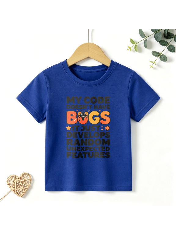 Boys Graphic T Shirt Coding Bug Developer Quote Short Sleeve Tee Computer Humor Style 100% Cotton Soft Kids Tops 4-13Y