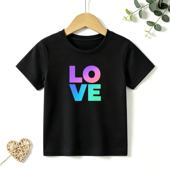 Boys Graphic T Shirt Colorful Love Typography Short Sleeve Kids Tees Trendy Style 100% Cotton Soft Child Tops 4-13Y