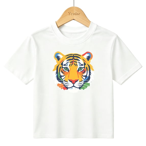 Boys Graphic T-Shirt Colorful Tiger Face Animal Kids Tees 100% Cotton Tops Ages 4-13Y