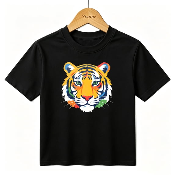 Boys Graphic T-Shirt Colorful Tiger Face Animal Kids Tees 100% Cotton Tops Ages 4-13Y