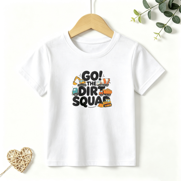 Boys Graphic T Shirt Construction Truck Squad Short Sleeve Tee Building Vehicle Theme 100% Cotton Soft Kids Tops 4-13Y