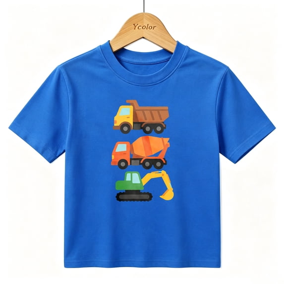 Boys Graphic T-Shirt Construction Trucks Dumper Kids Tees 100% Cotton Short Sleeve Tops Ages 4-13Y