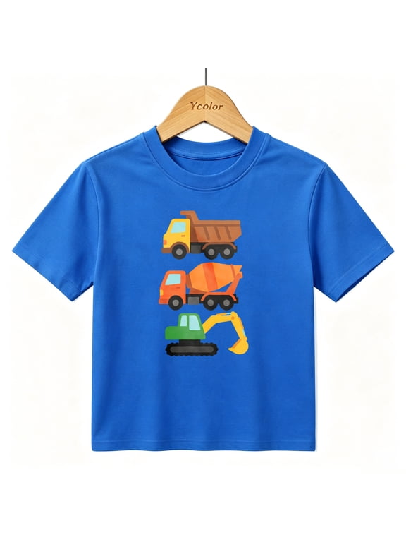 Boys Graphic T-Shirt Construction Trucks Dumper Kids Tees 100% Cotton Short Sleeve Tops Ages 4-13Y