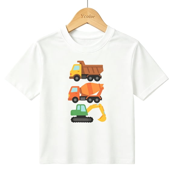 Boys Graphic T-Shirt Construction Trucks Dumper Kids Tees 100% Cotton Short Sleeve Tops Ages 4-13Y