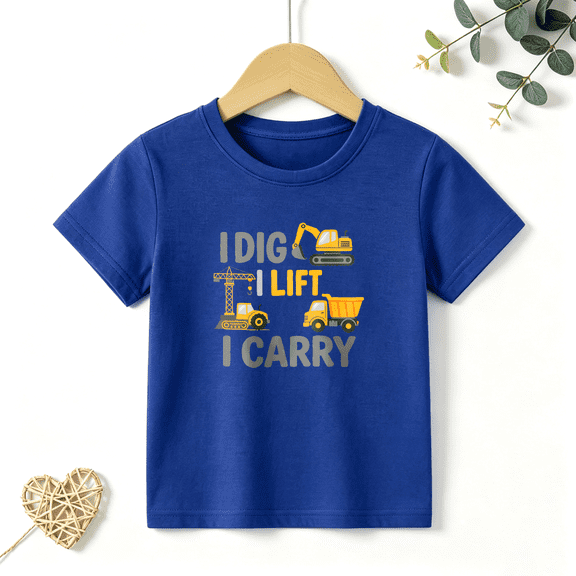 Boys Graphic T Shirt Construction Vehicles Short Sleeve Tee Excavator Truck Theme Kids Style 100% Cotton Soft Kids Tops 4-13Y