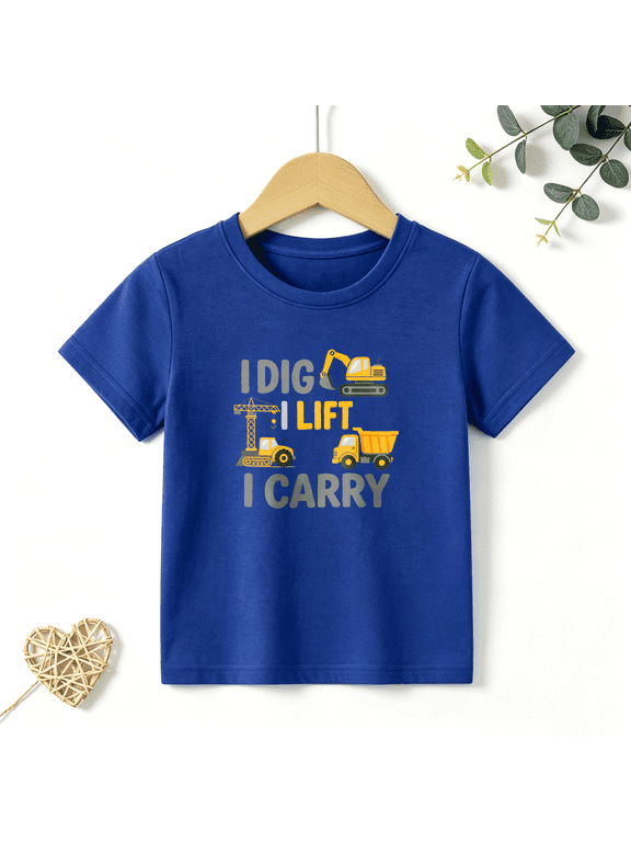 Boys Graphic T Shirt Construction Vehicles Short Sleeve Tee Excavator Truck Theme Kids Style 100% Cotton Soft Kids Tops 4-13Y