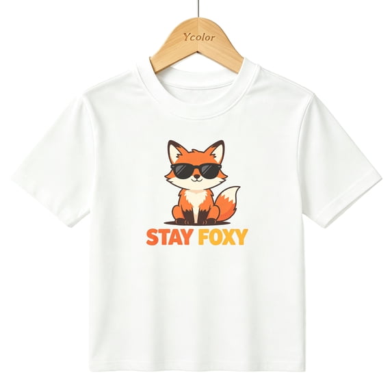 Boys Graphic T-Shirt Cool Fox Stay Foxy Kids Tees 100% Cotton Short Sleeve Tops Ages 4-13Y