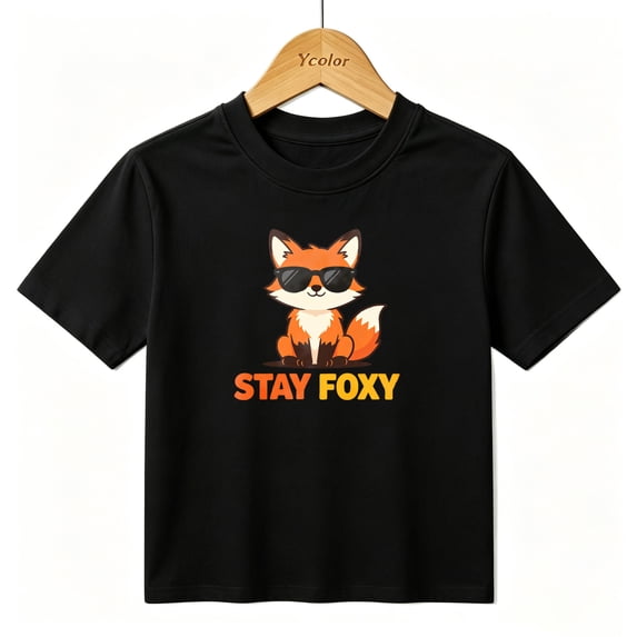 Boys Graphic T-Shirt Cool Fox Stay Foxy Kids Tees 100% Cotton Short Sleeve Tops Ages 4-13Y