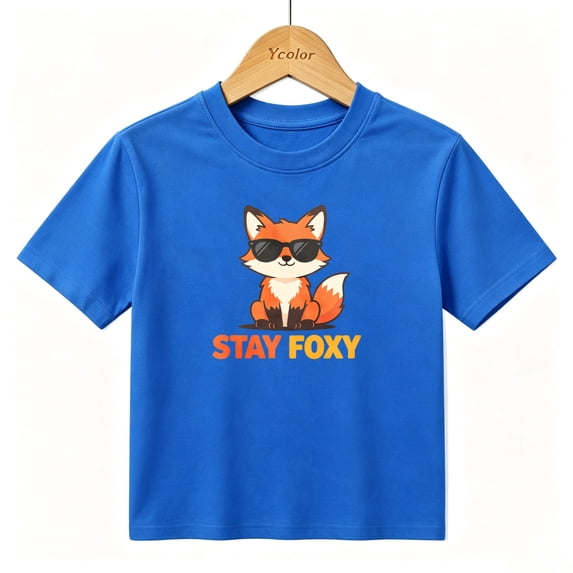 Boys Graphic T-Shirt Cool Fox Stay Foxy Kids Tees 100% Cotton Short Sleeve Tops Ages 4-13Y