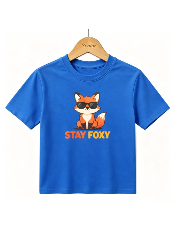 Boys Graphic T-Shirt Cool Fox Stay Foxy Kids Tees 100% Cotton Short Sleeve Tops Ages 4-13Y