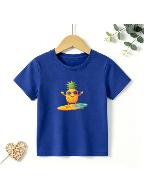 Boys Graphic T Shirt Cool Pineapple Surfboard Short Sleeve Tee Tropical Summer Style 100% Cotton Soft Kids Tops 4-13Y