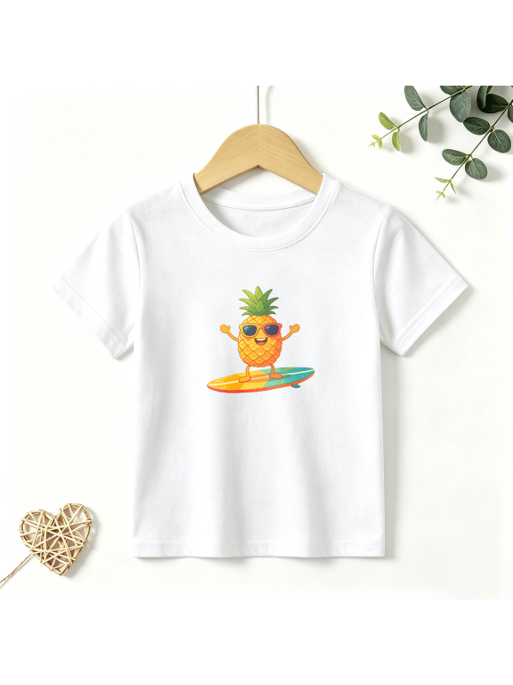 Boys Graphic T Shirt Cool Pineapple Surfboard Short Sleeve Tee Tropical Summer Style 100% Cotton Soft Kids Tops 4-13Y