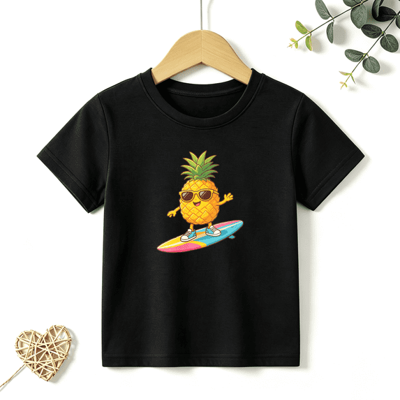 Boys Graphic T Shirt Cool Pineapple Surfing Short Sleeve Kids Tees Tropical Summer Style 100% Cotton Soft Child Tops 4-13Y