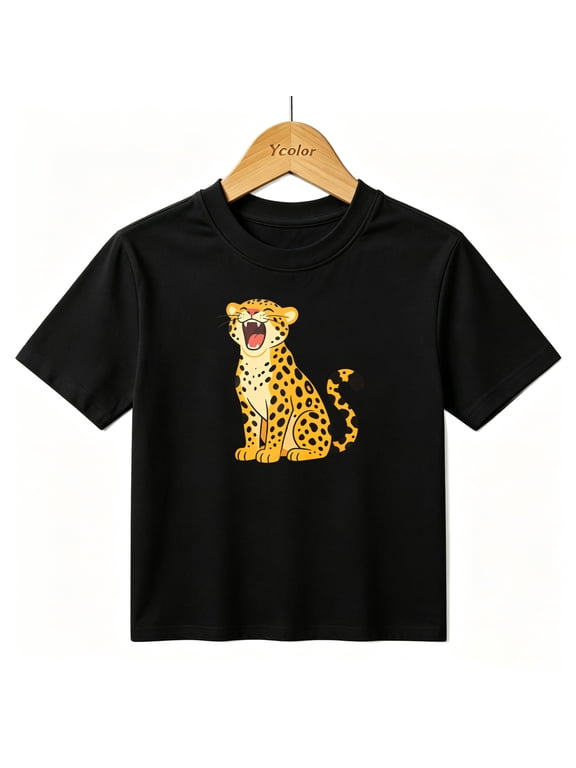 Boys Graphic T-Shirt Cool Roaring Leopard Kids Tees 100% Cotton Short Sleeve Tops Ages 4-13Y