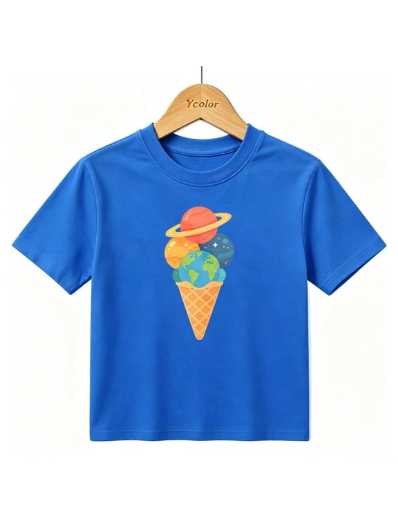 Boys Graphic T-Shirt Cosmic Ice Cream Planets Cone Space Kids Tees 100% Cotton Tops Ages 4-13Y