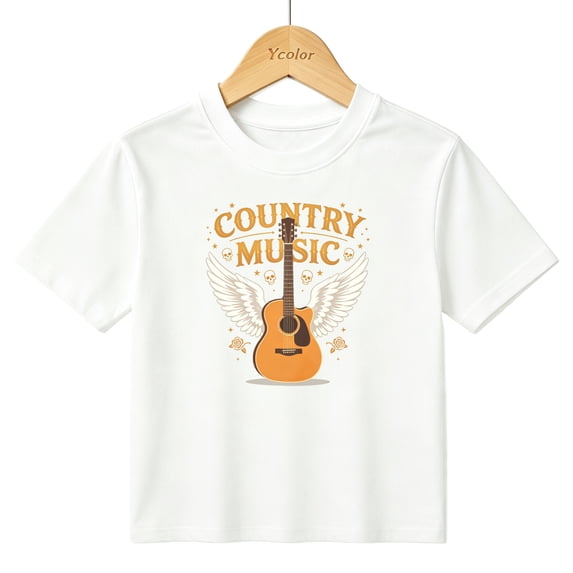 Boys Graphic T-Shirt Country Music Guitar Wings Kids Tees 100% Cotton Short Sleeve Tops Ages 4-13Y