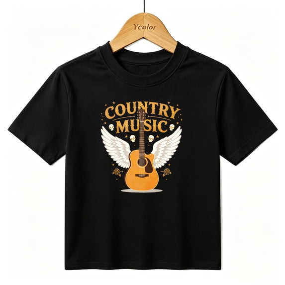 Boys Graphic T-Shirt Country Music Guitar Wings Kids Tees 100% Cotton Short Sleeve Tops Ages 4-13Y