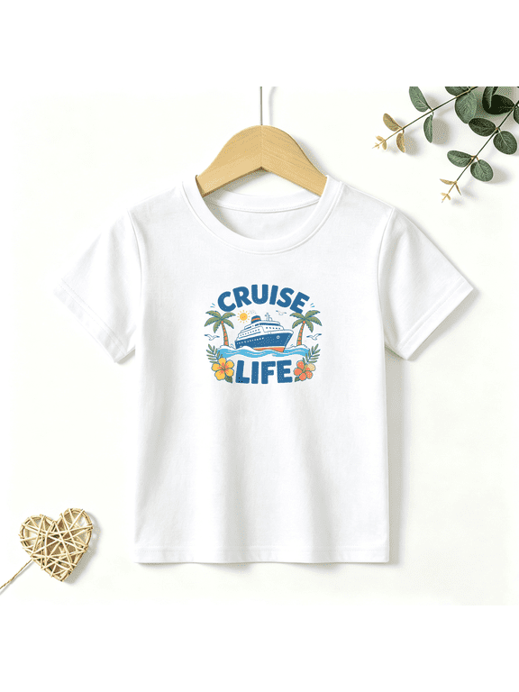 Boys Graphic T Shirt Cruise Life Ship Tropical Short Sleeve Kids Tees Vacation Summer Style 100% Cotton Soft Child Tops 4-13Y
