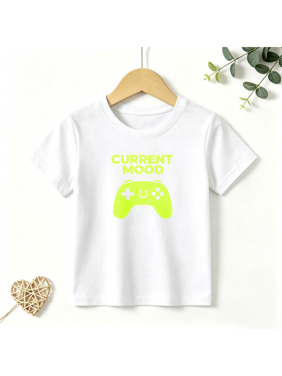 Boys Graphic T Shirt Current Mood Controller Short Sleeve Kids Tees Gamer 100% Cotton Soft Child Tops 4-13Y