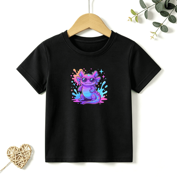 Boys Graphic T Shirt Cute Axolotl Character Short Sleeve Kids Tees Colorful Animal Style Fun Summer Casual Wear 100% Cotton Soft Child Tops 4-13Y