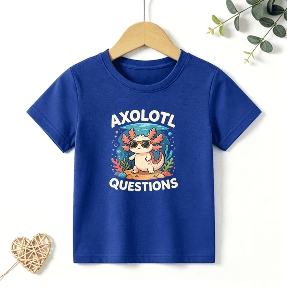 Boys Graphic T Shirt Cute Axolotl Questions Short Sleeve Tee Funny Animal Lover Style 100% Cotton Soft Kids Tops 4-13Y
