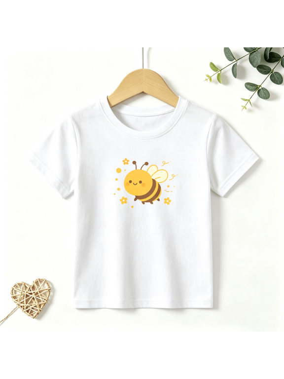 Boys Graphic T Shirt Cute Bumble Bee Cartoon Short Sleeve Tee Nature Animal Theme Summer Style 100% Cotton Soft Kids Tops 4-13Y