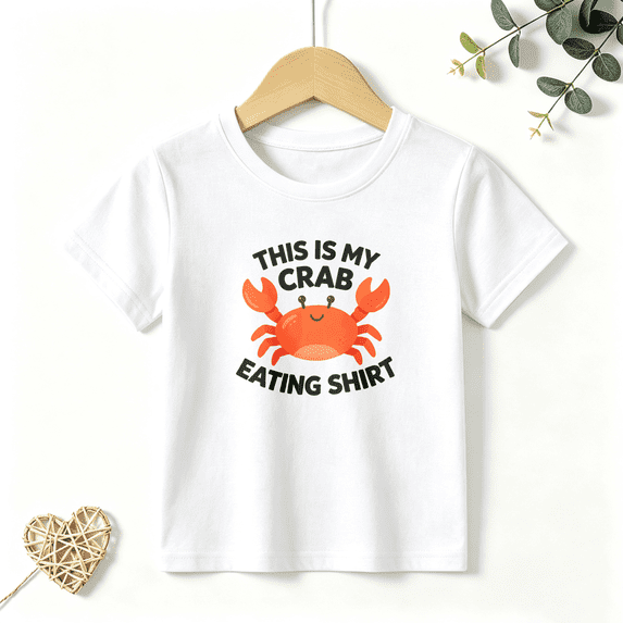 Boys Graphic T Shirt Cute Crab Eating Theme Ocean Animal Short Sleeve Kids Tee 100% Cotton Soft Child Tops 4-13Y