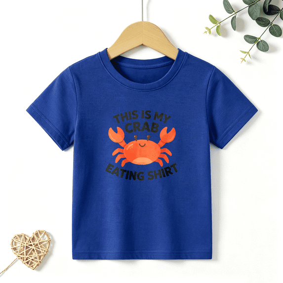 Boys Graphic T Shirt Cute Crab Eating Theme Ocean Animal Short Sleeve Kids Tee 100% Cotton Soft Child Tops 4-13Y
