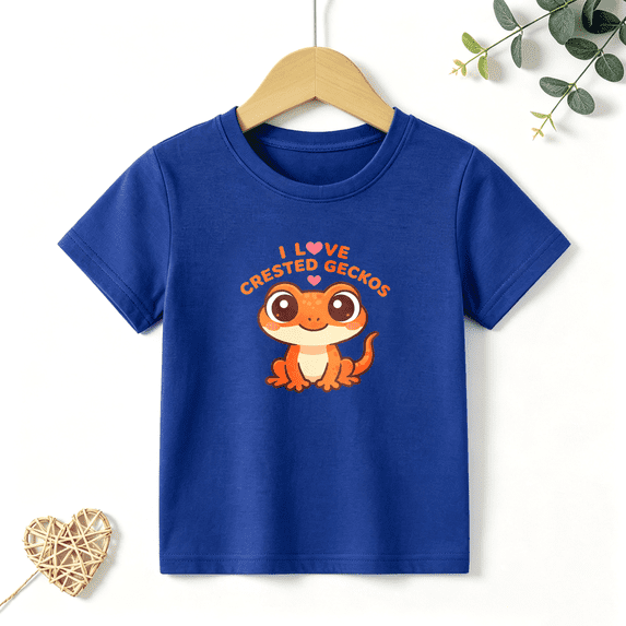 Boys Graphic T Shirt Cute Crested Gecko Design Short Sleeve Kids Tee Reptile Lover Style 100% Cotton Soft Child Tops 4-13Y