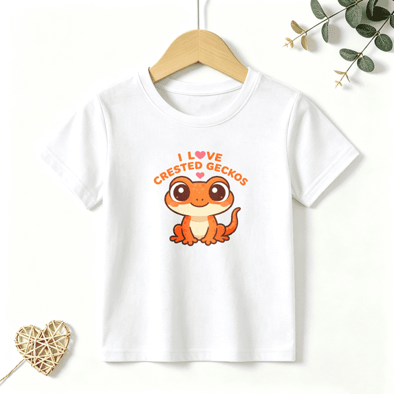 Boys Graphic T Shirt Cute Crested Gecko Design Short Sleeve Kids Tee Reptile Lover Style 100% Cotton Soft Child Tops 4-13Y