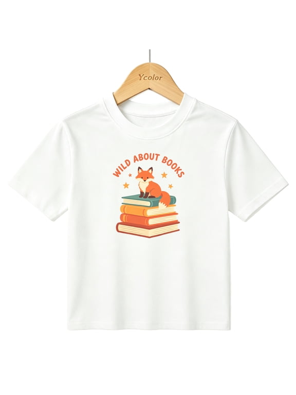Boys Graphic T-Shirt Cute Fox On Books Reading School Kids Tees 100% Cotton Tops Ages 4-13Y