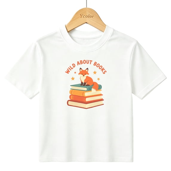 Boys Graphic T-Shirt Cute Fox On Books Reading School Kids Tees 100% Cotton Tops Ages 4-13Y